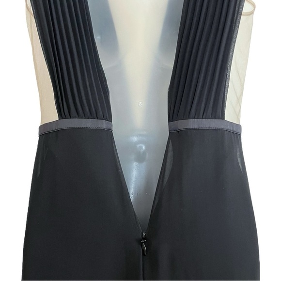 BEBE Size 4 Black Nude Mesh Sexy Chiffon Sleeveless Palazzo Slit Pants Jumpsuit - Picture 6 of 13